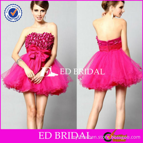 Formal E1444 Ball Gown Sweetheart handwork Flower Tulle Hot Pink Short Party Dress Patterns